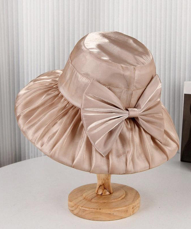 Light Khaki Bow Bucket Hat Summer Thin Breathable