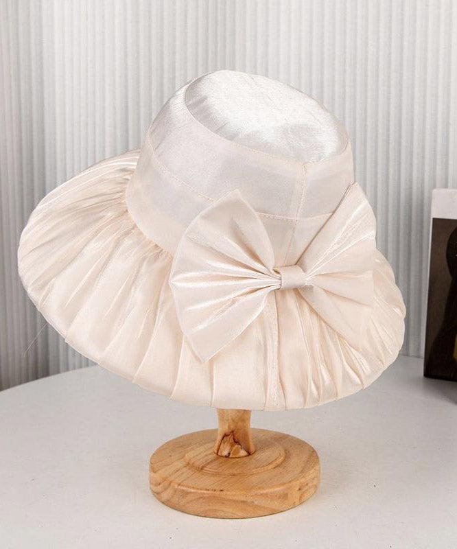 Light Khaki Bow Bucket Hat Summer Thin Breathable