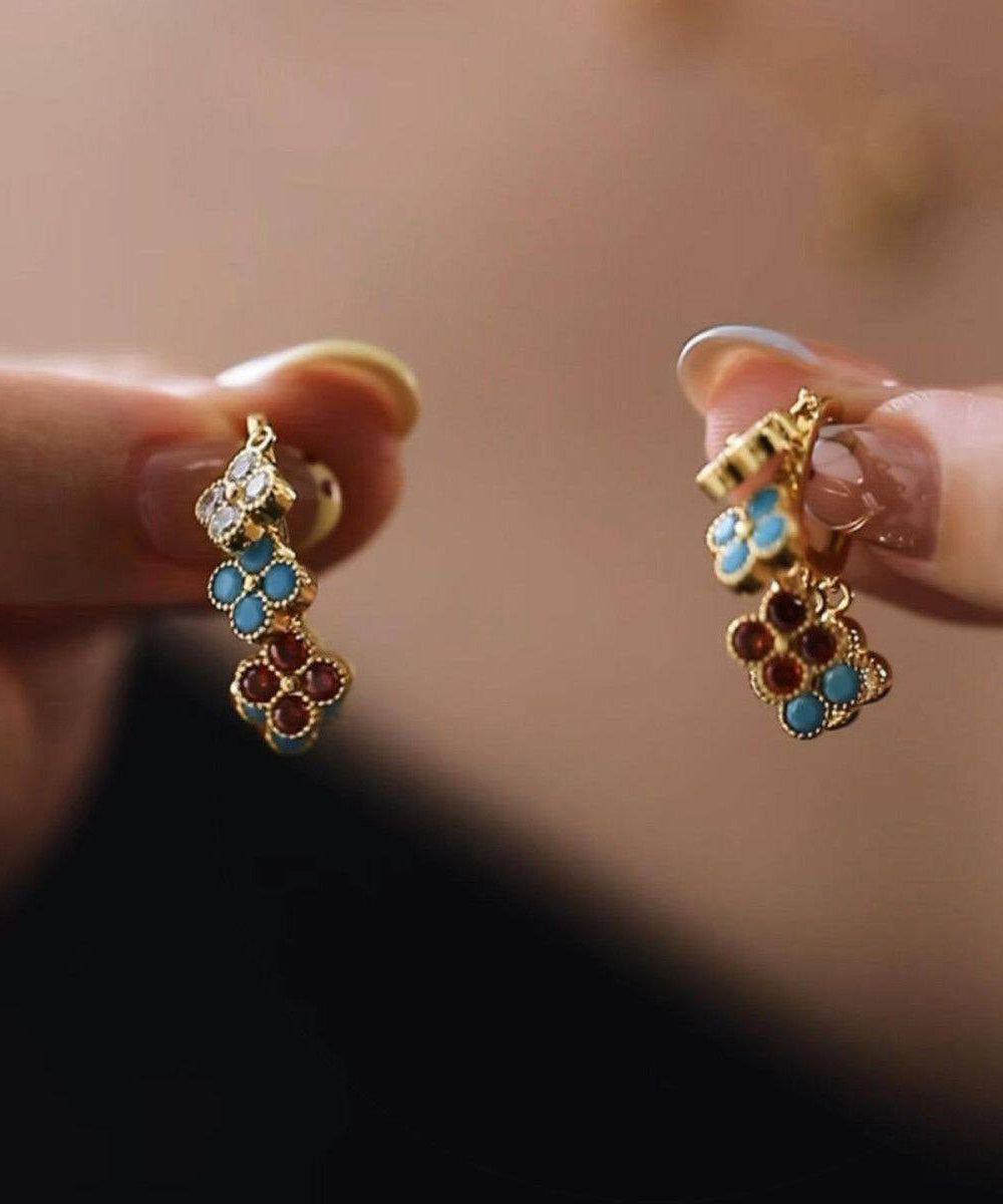 Light Luxury Colored Four Leaf Flower Earrings