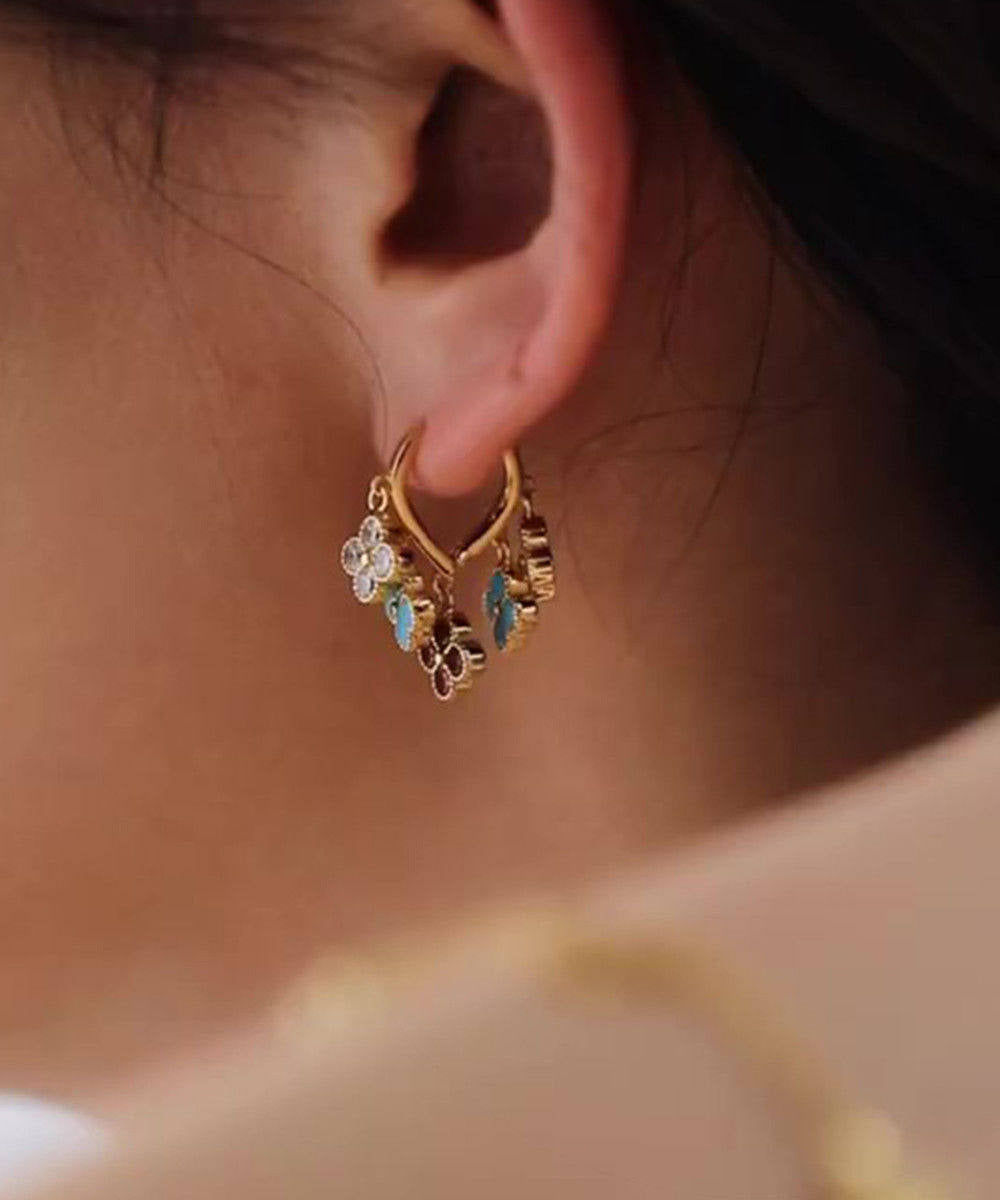 Light Luxury Colored Four Leaf Flower Earrings