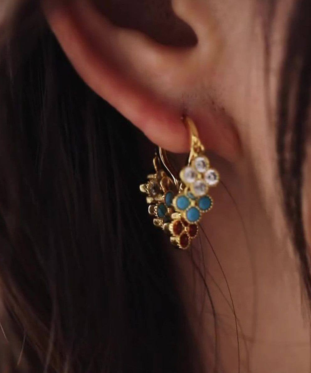 Light Luxury Colored Four Leaf Flower Earrings