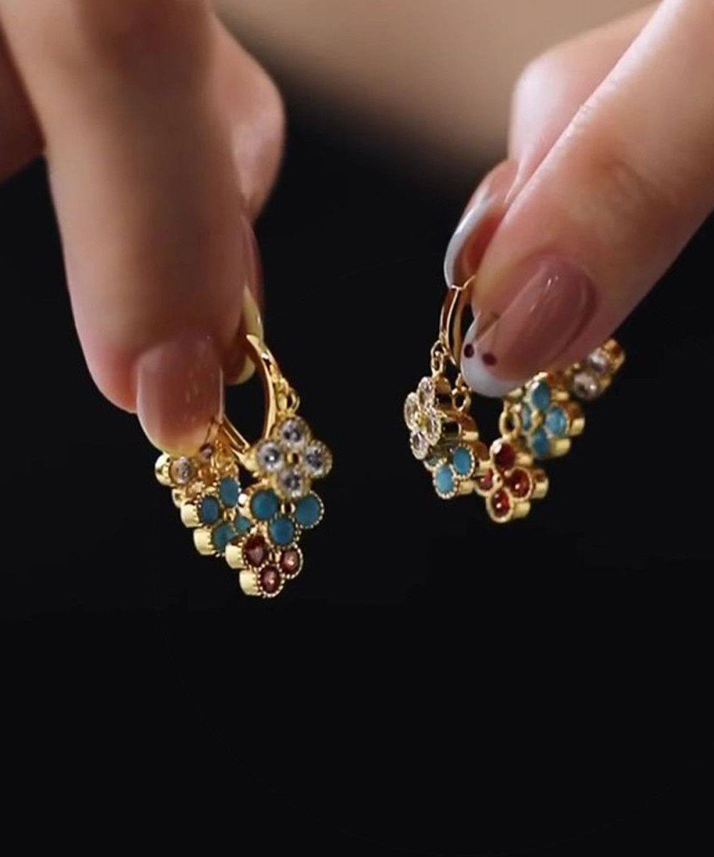 Light Luxury Colored Four Leaf Flower Earrings