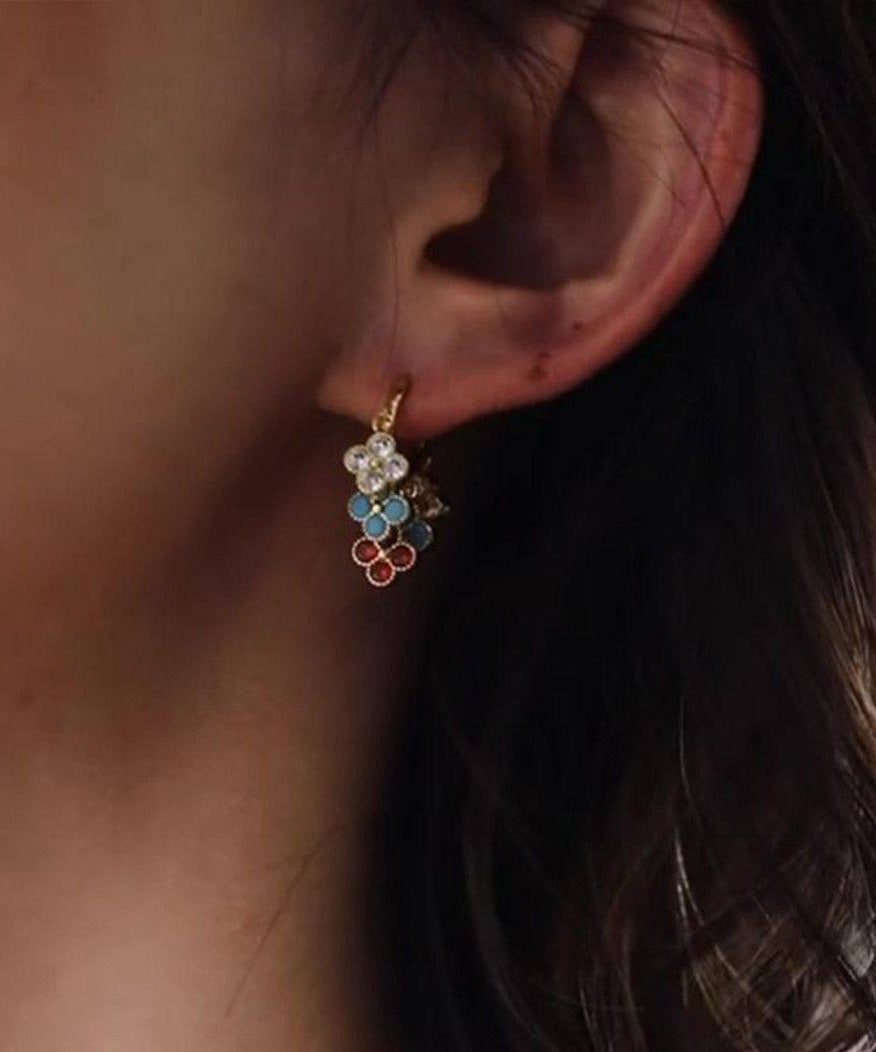 Light Luxury Colored Four Leaf Flower Earrings