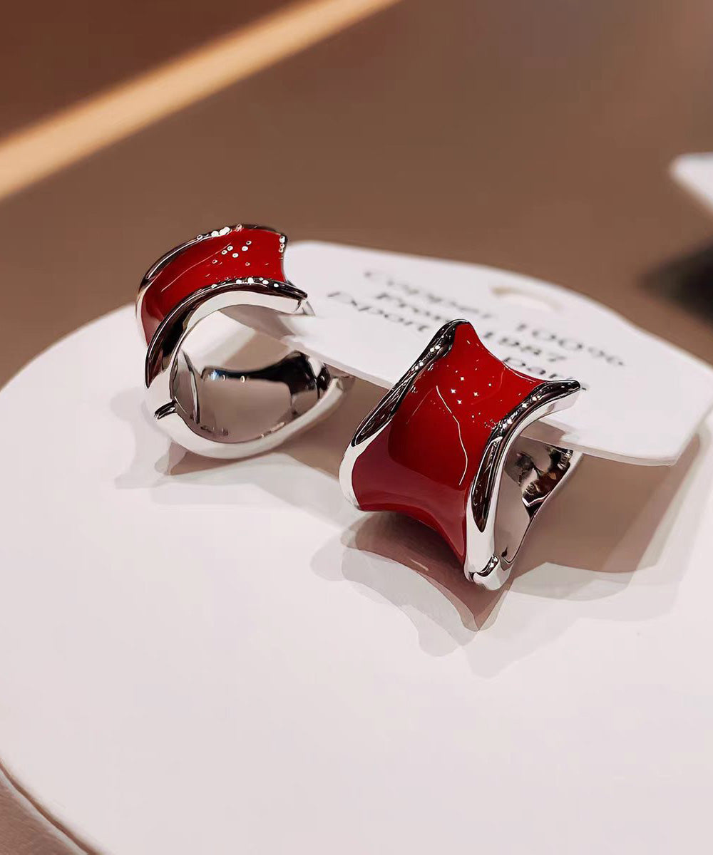 Light Luxury Irregular Wine Red Copper Hoop Earrings - Omychic