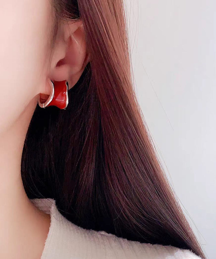 Light Luxury Irregular Wine Red Copper Hoop Earrings - Omychic