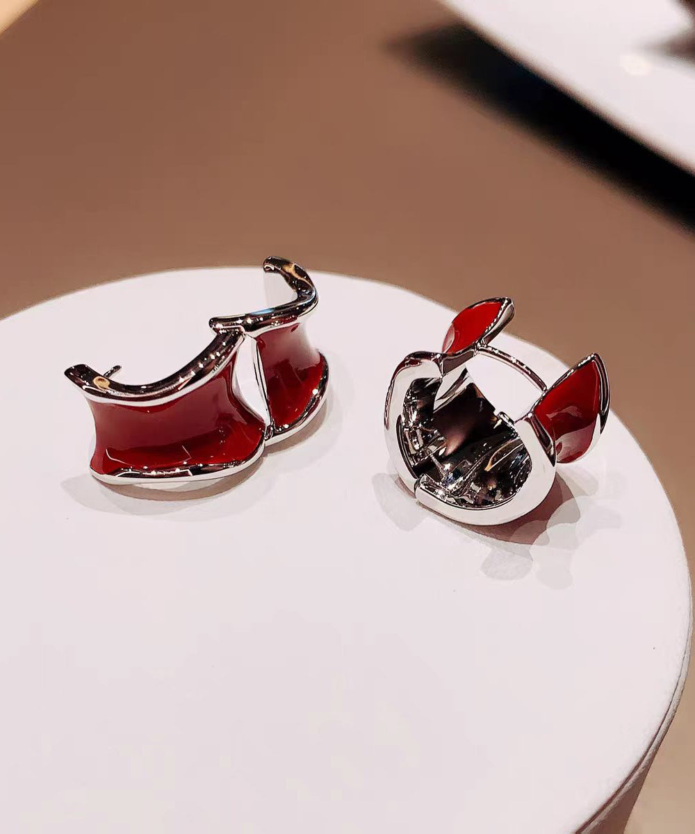 Light Luxury Irregular Wine Red Copper Hoop Earrings - Omychic