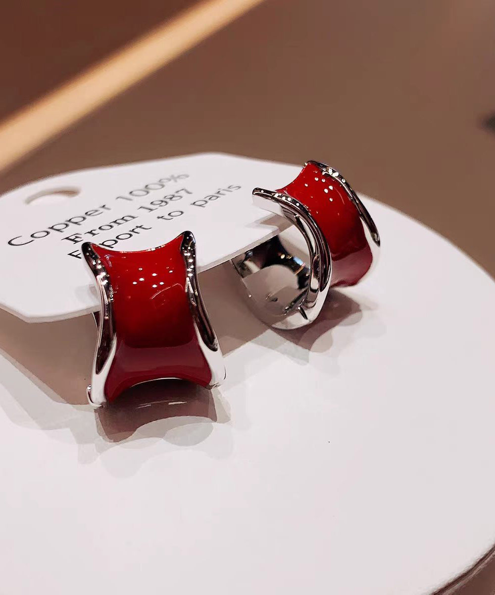 Light Luxury Irregular Wine Red Copper Hoop Earrings - Omychic