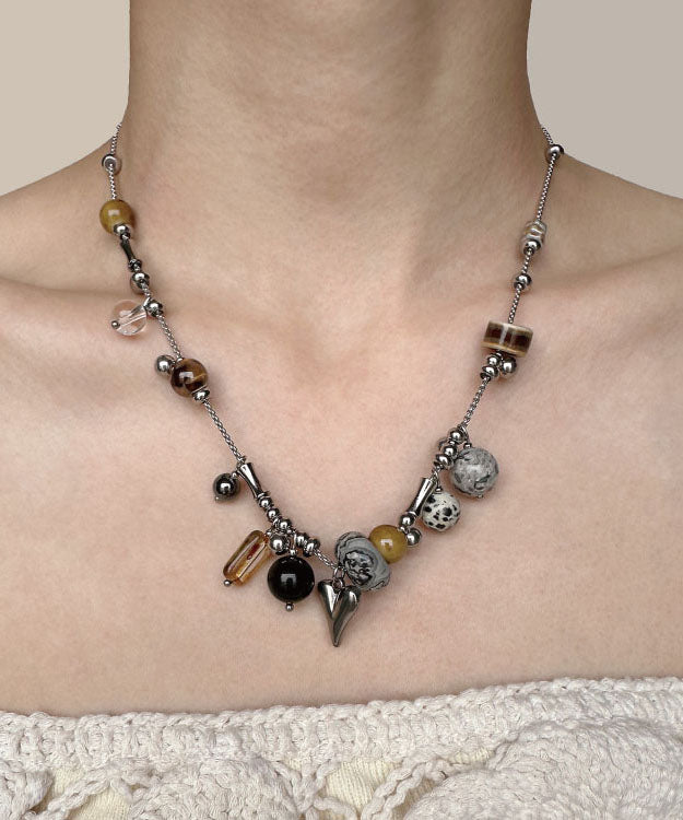 Light Luxury Natural Stone Titanium Steel Pendant Long Necklace