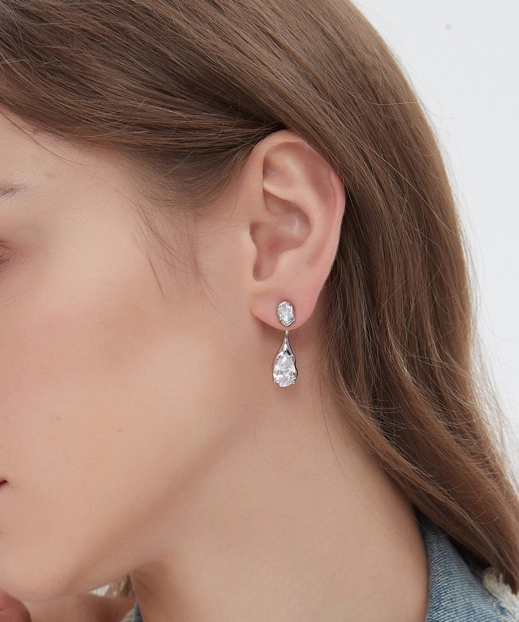 Light Luxury Silver Needle Water Droplet Zircon Earrings