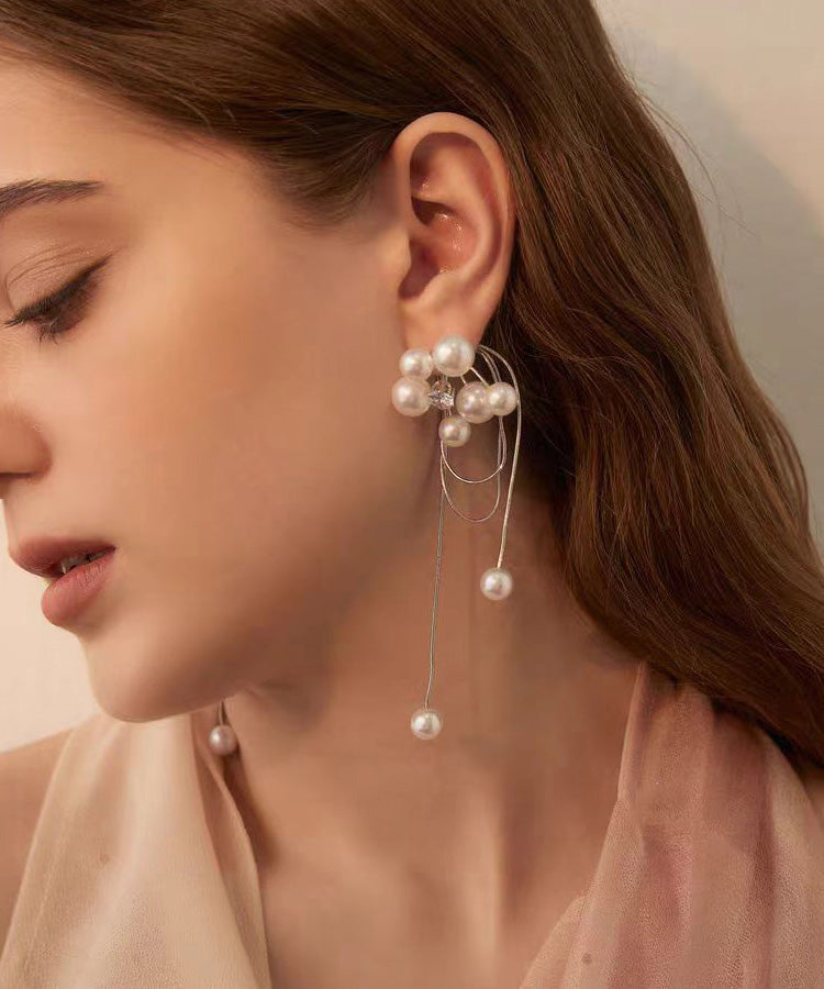 Light Luxury Tassel Pearl Long Stud Earrings