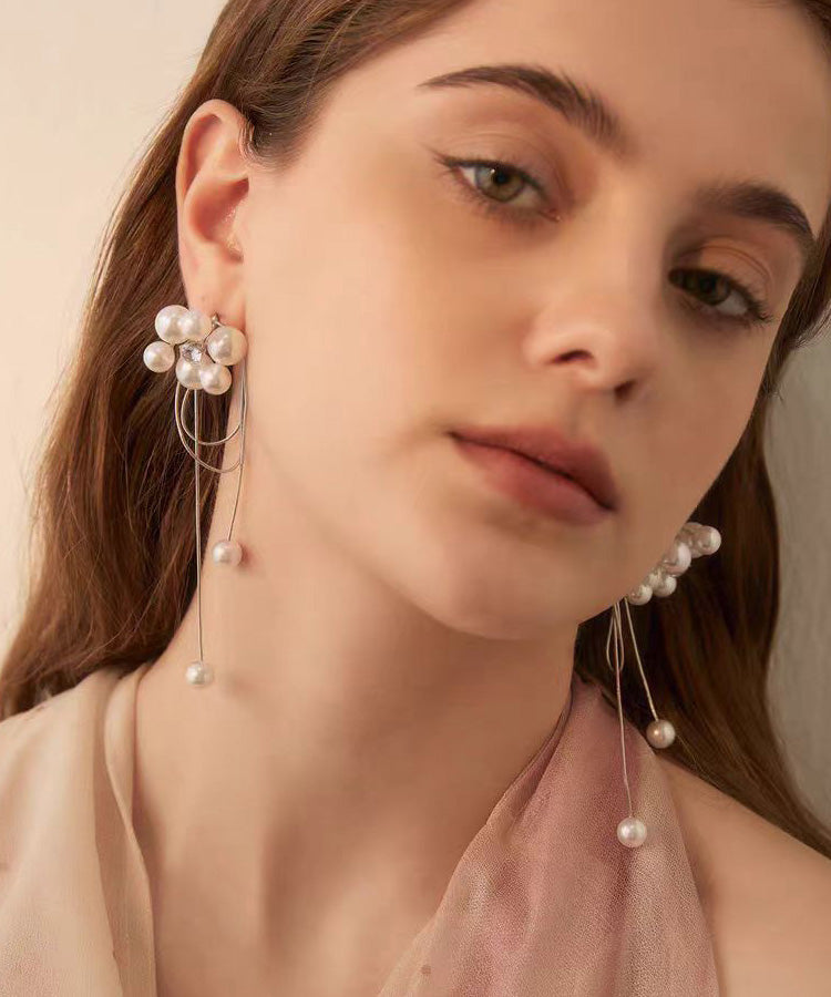Light Luxury Tassel Pearl Long Stud Earrings