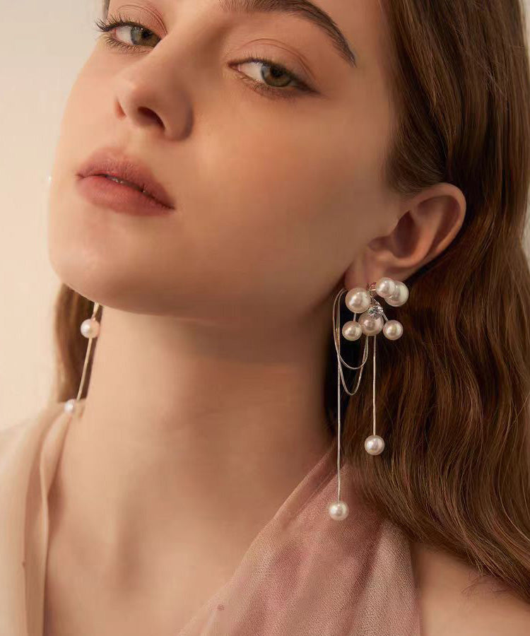 Light Luxury Tassel Pearl Long Stud Earrings
