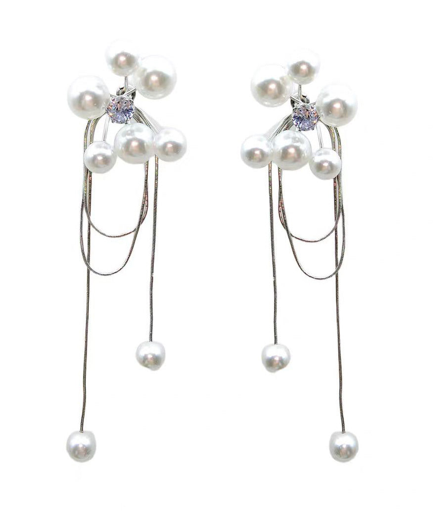 Light Luxury Tassel Pearl Long Stud Earrings