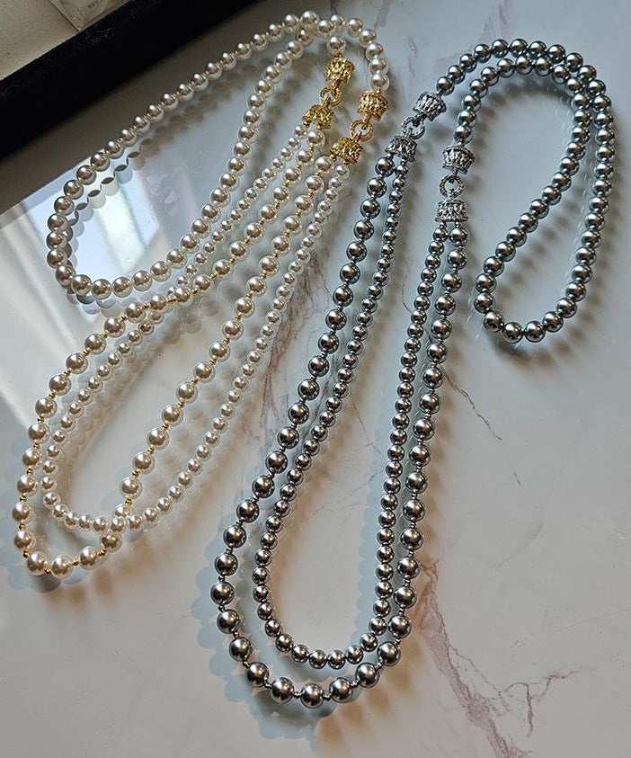 Light Luxury White Double-Layer Layered Long Pearl Necklace
