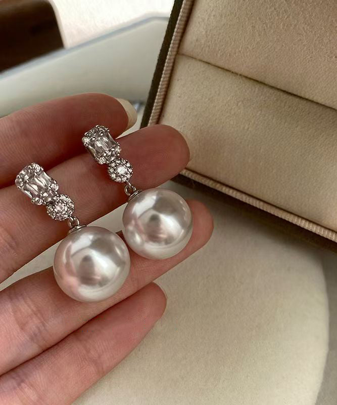 Light Luxury White Zircon Pearl Alloy Drop Earrings
