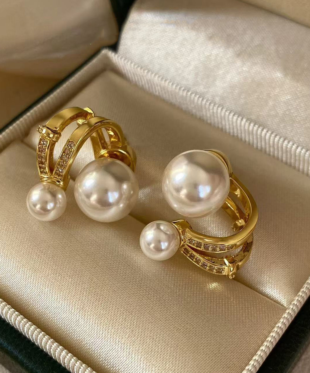 Light Luxury Zircon Wear Double Bead Star Track Stud Earrings