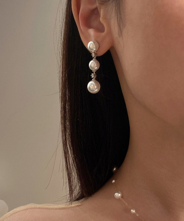 Light Luxury Zircon White Pearl Tassel Earrings