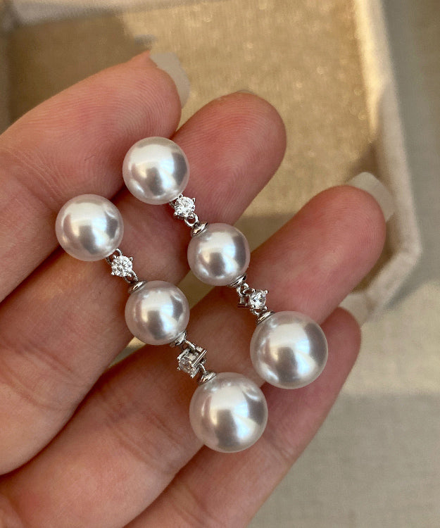 Light Luxury Zircon White Pearl Tassel Earrings