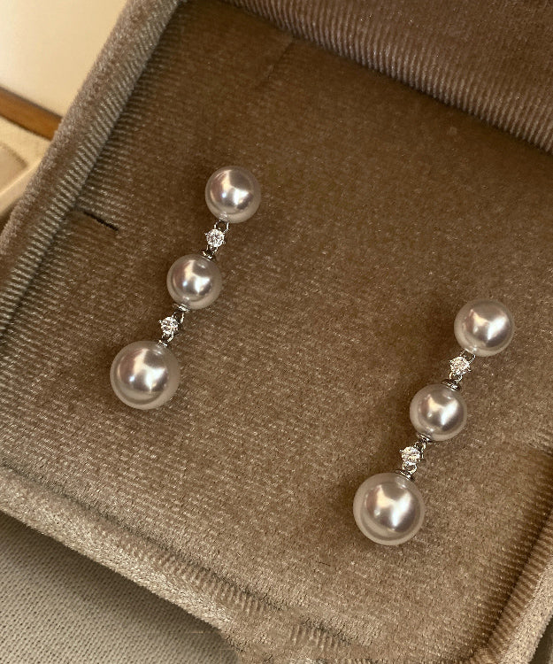 Light Luxury Zircon White Pearl Tassel Earrings