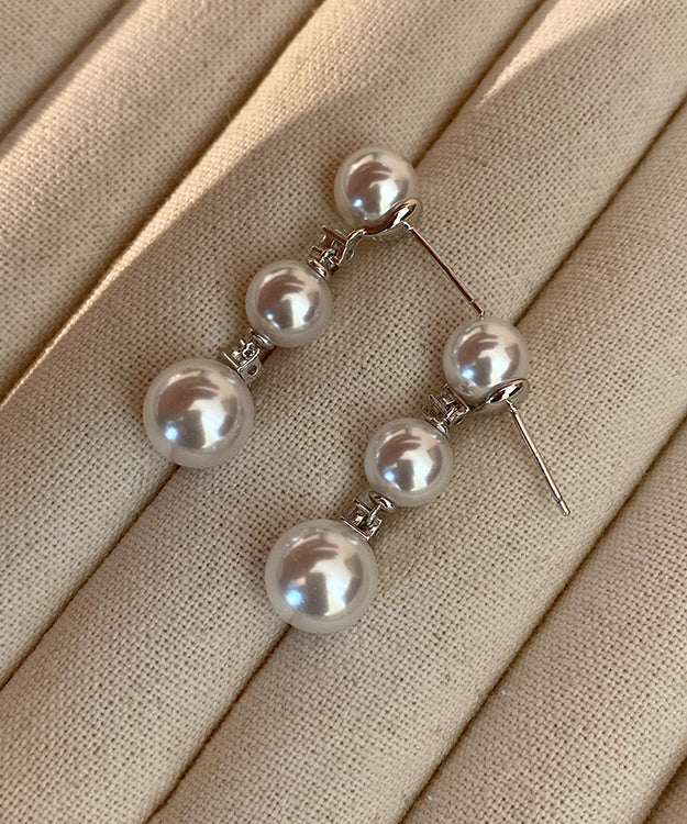 Light Luxury Zircon White Pearl Tassel Earrings