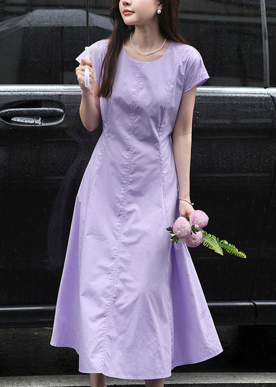 Light Purple Patchwork Pockets Solid Maxi Dresses Summer