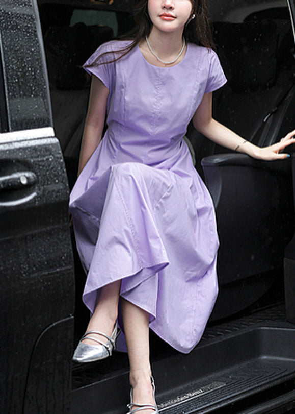 Light Purple Patchwork Pockets Solid Maxi Dresses Summer