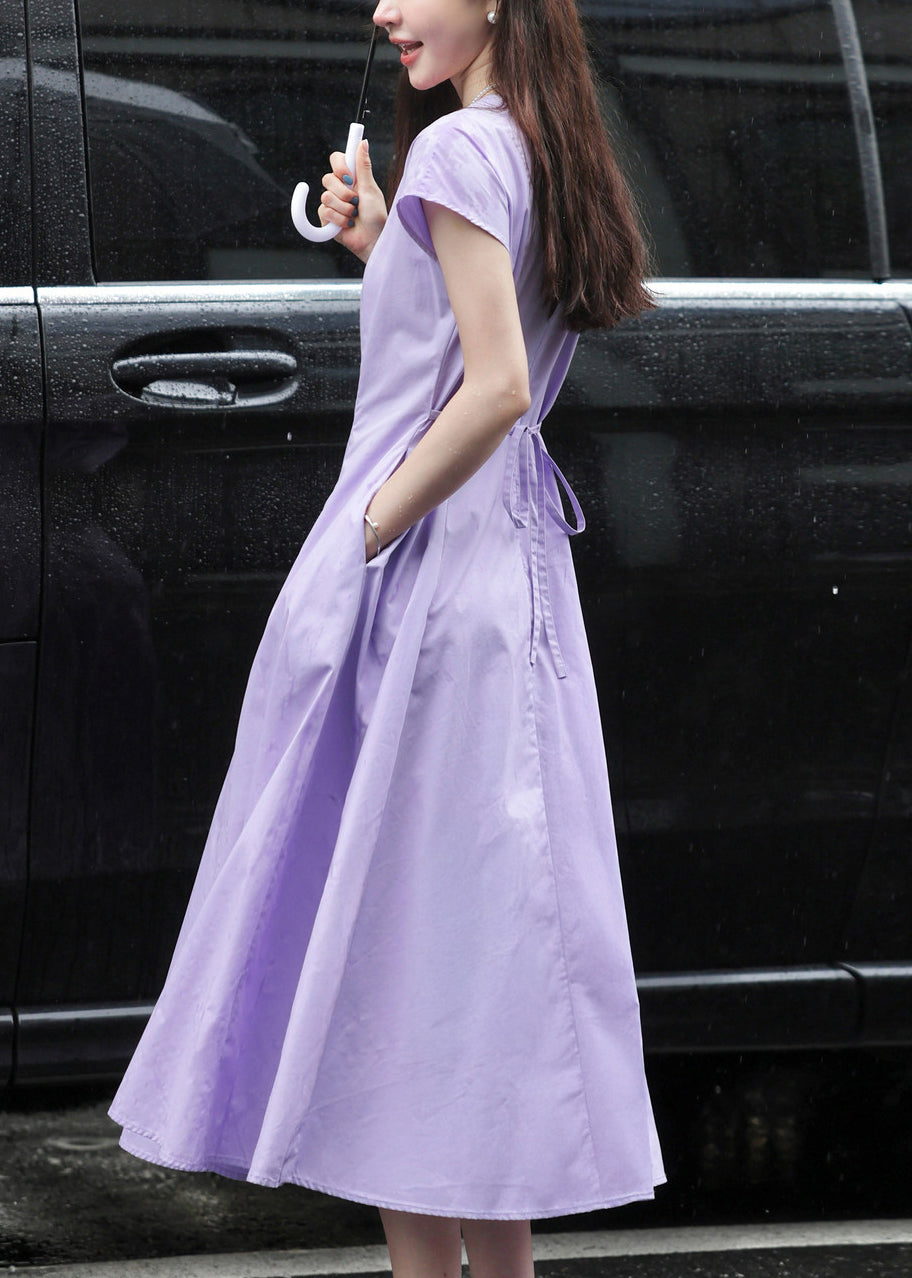 Light Purple Patchwork Pockets Solid Maxi Dresses Summer