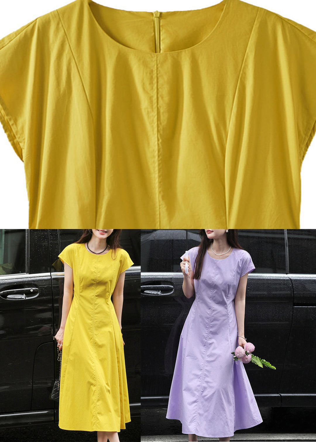 Light Purple Patchwork Pockets Solid Maxi Dresses Summer