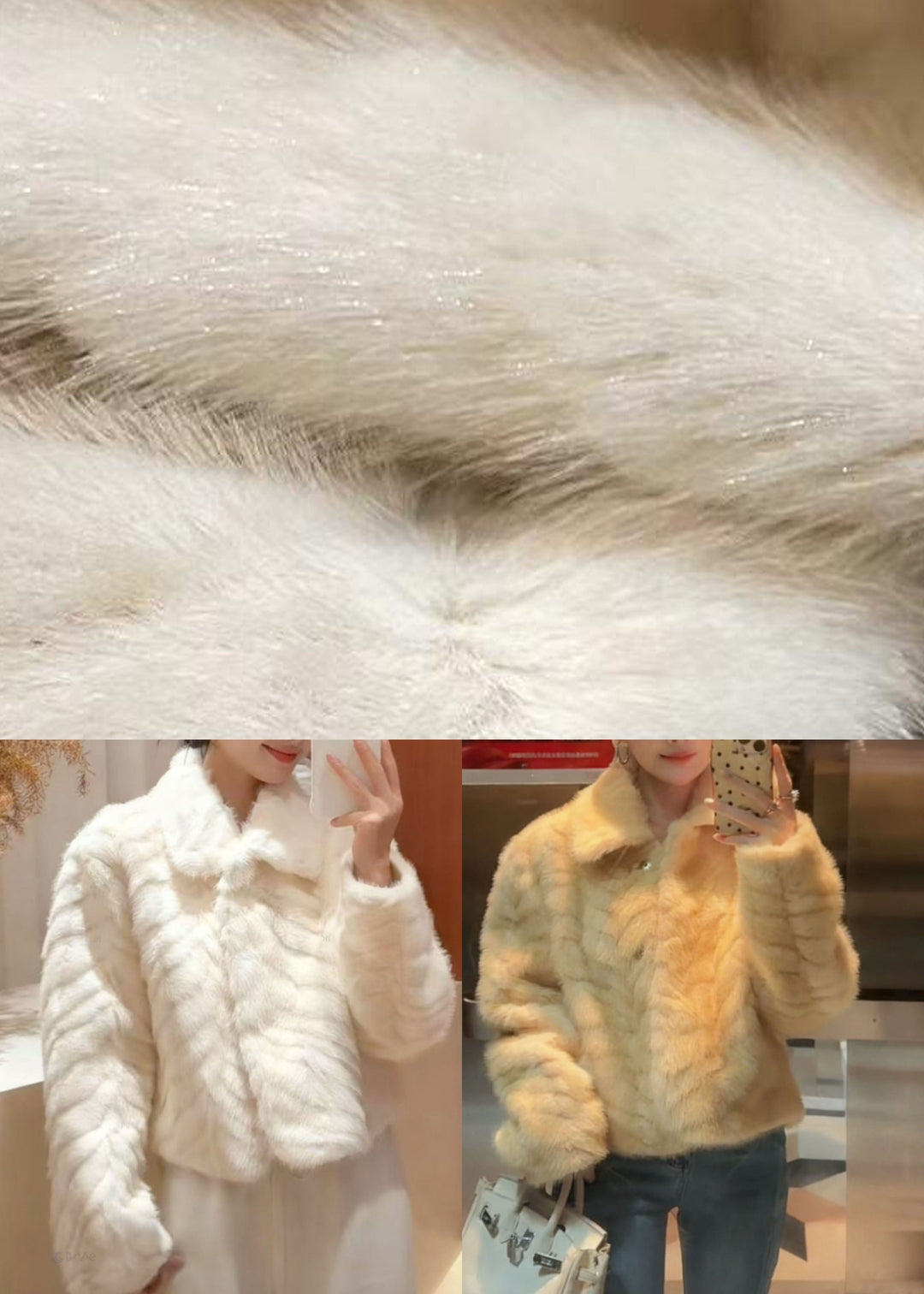 Light Yellow Patchwork Button Mink Hair Coats Long Sleeve