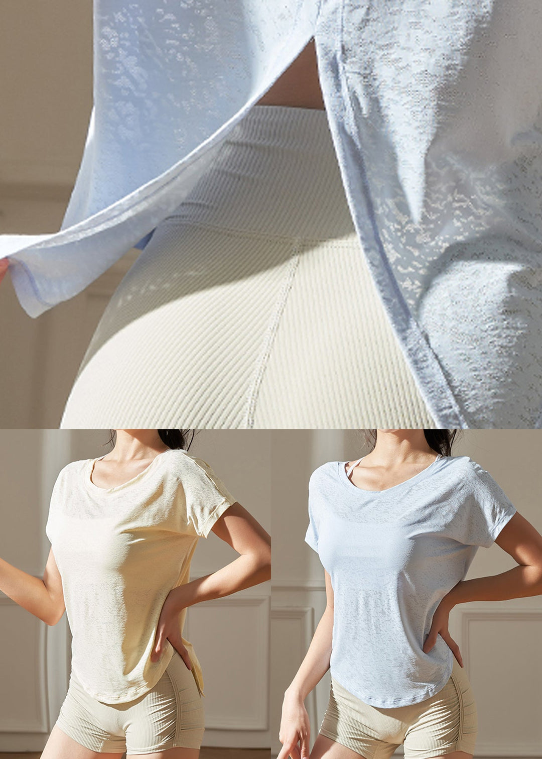 Light Yellow Side Open Loose Fitting Workout Tops
