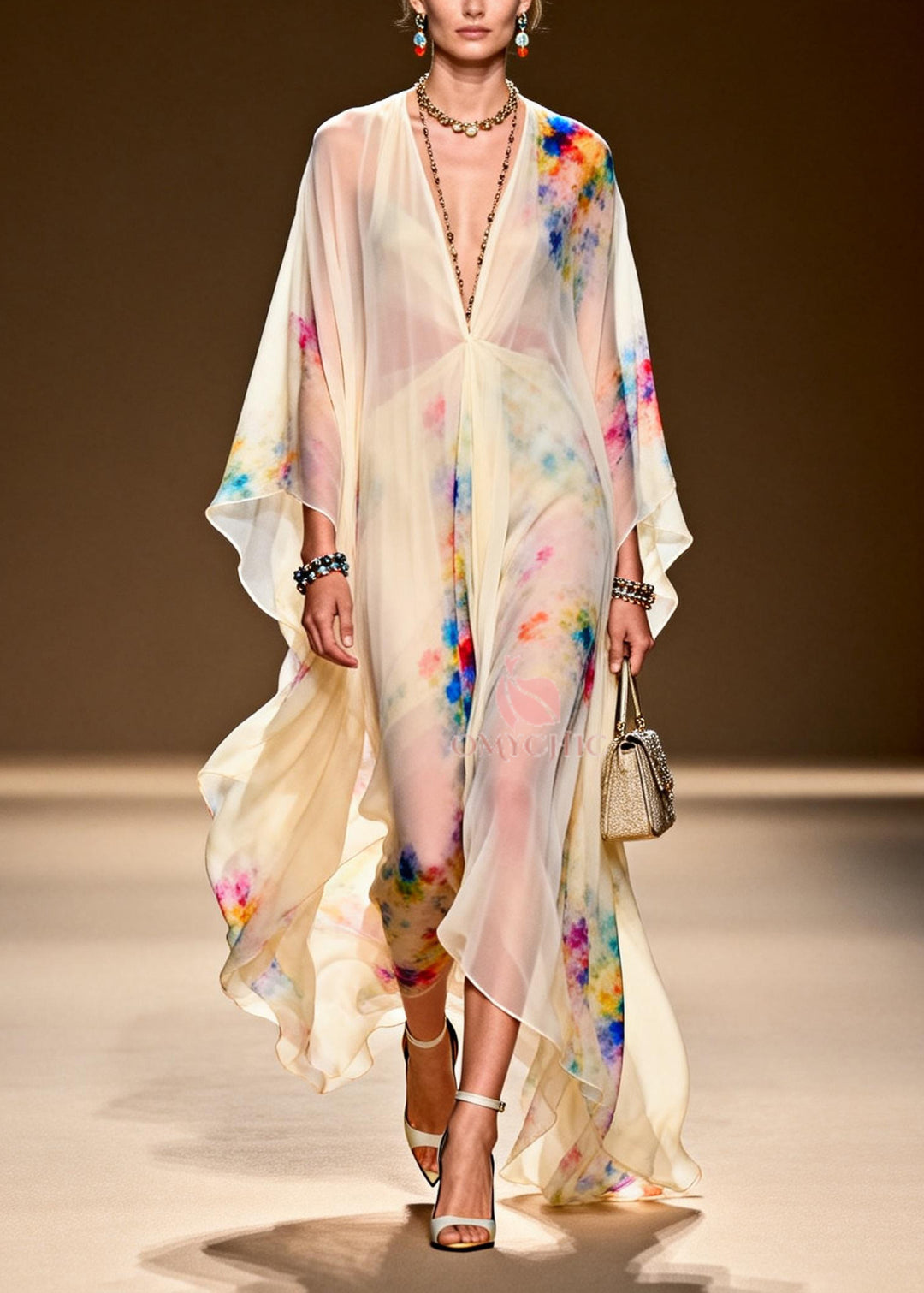 Light Yellow Tie Dye Chiffon Party Dress Oversized Summer