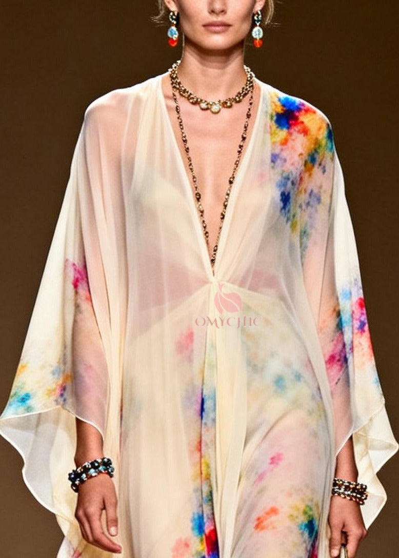 Light Yellow Tie Dye Chiffon Party Dress Oversized Summer