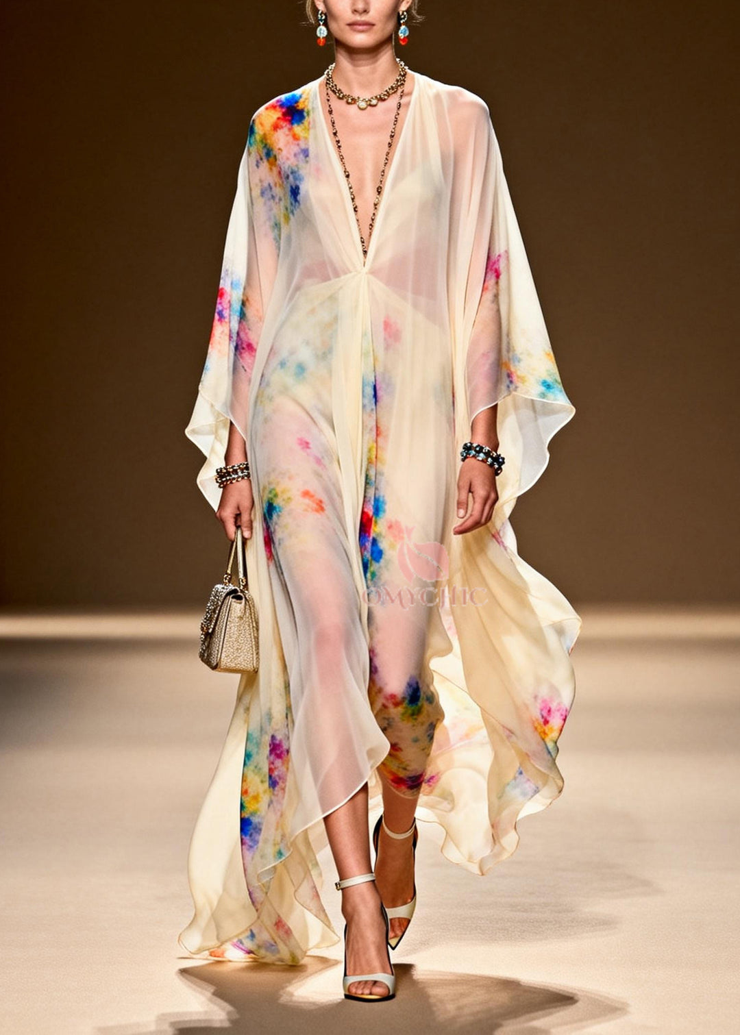 Light Yellow Tie Dye Chiffon Party Dress Oversized Summer