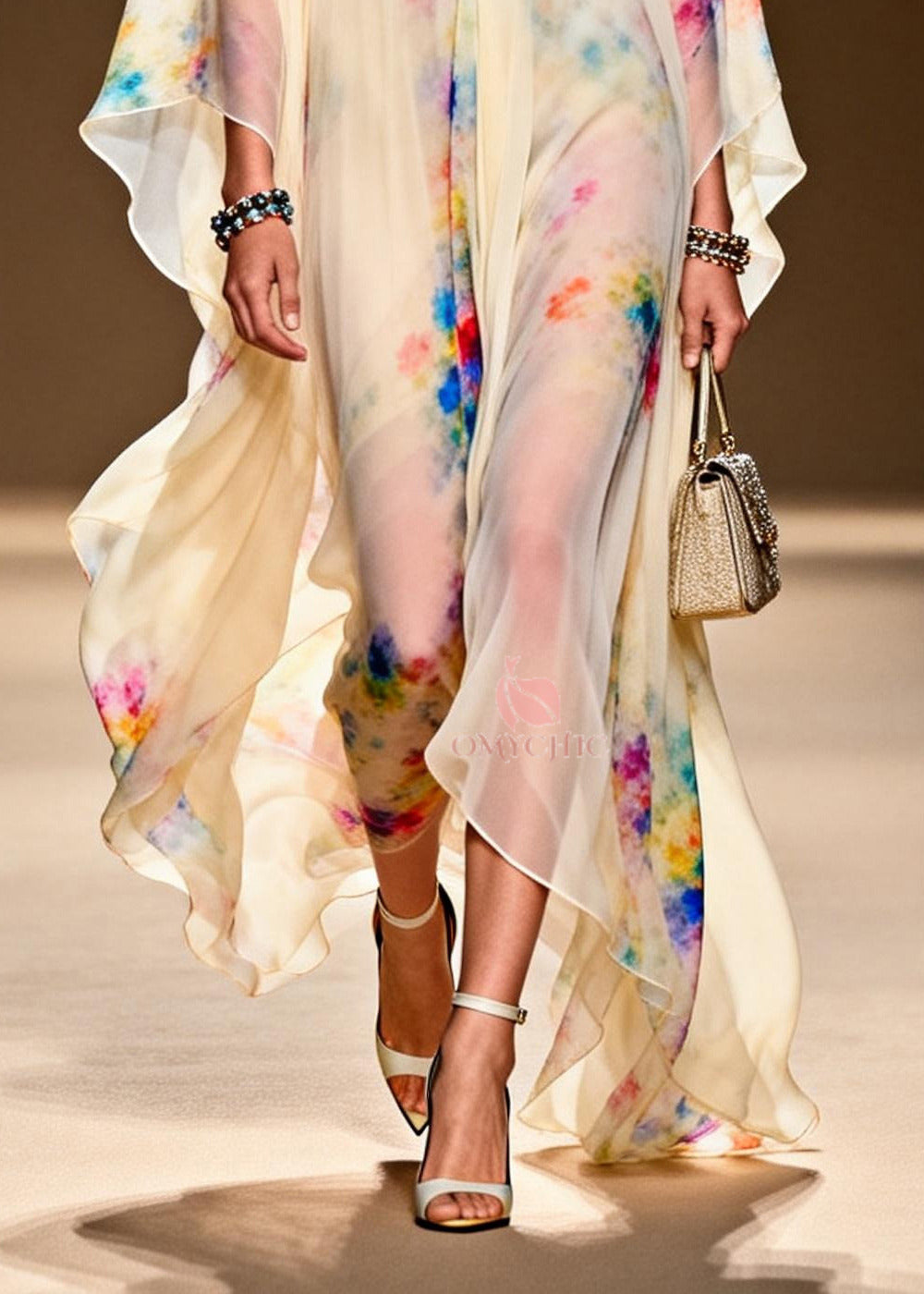 Light Yellow Tie Dye Chiffon Party Dress Oversized Summer