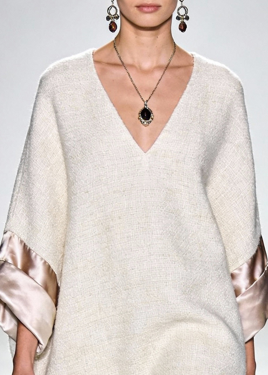 Linen Cozy Silk Patchwork Mini Dress V Neck - Omychic