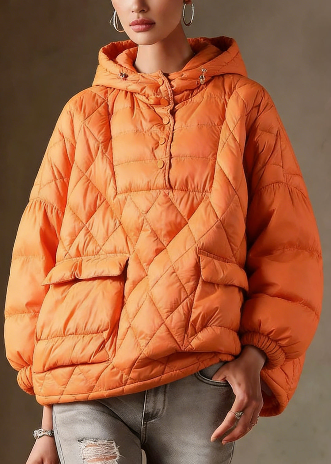 Literary Orange Plus Size Hooded Pullover Short Puffers Jackets(Free Shipping + Limited Stock)