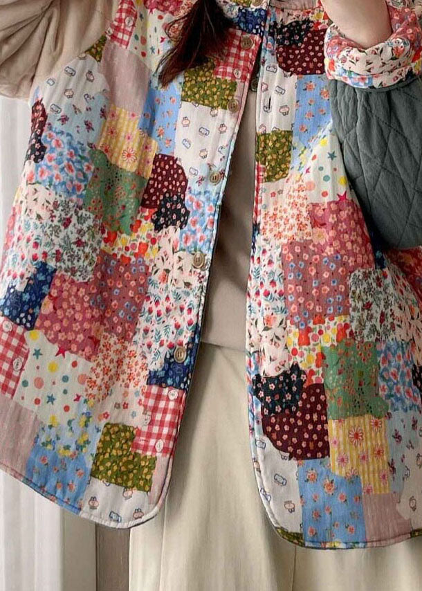 Loose Apricot Pockets Print Warm Fleece Coats Winter
