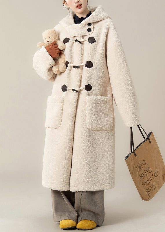 Loose Apricot Pockets Thick Faux Fur Hooded Coats Winter