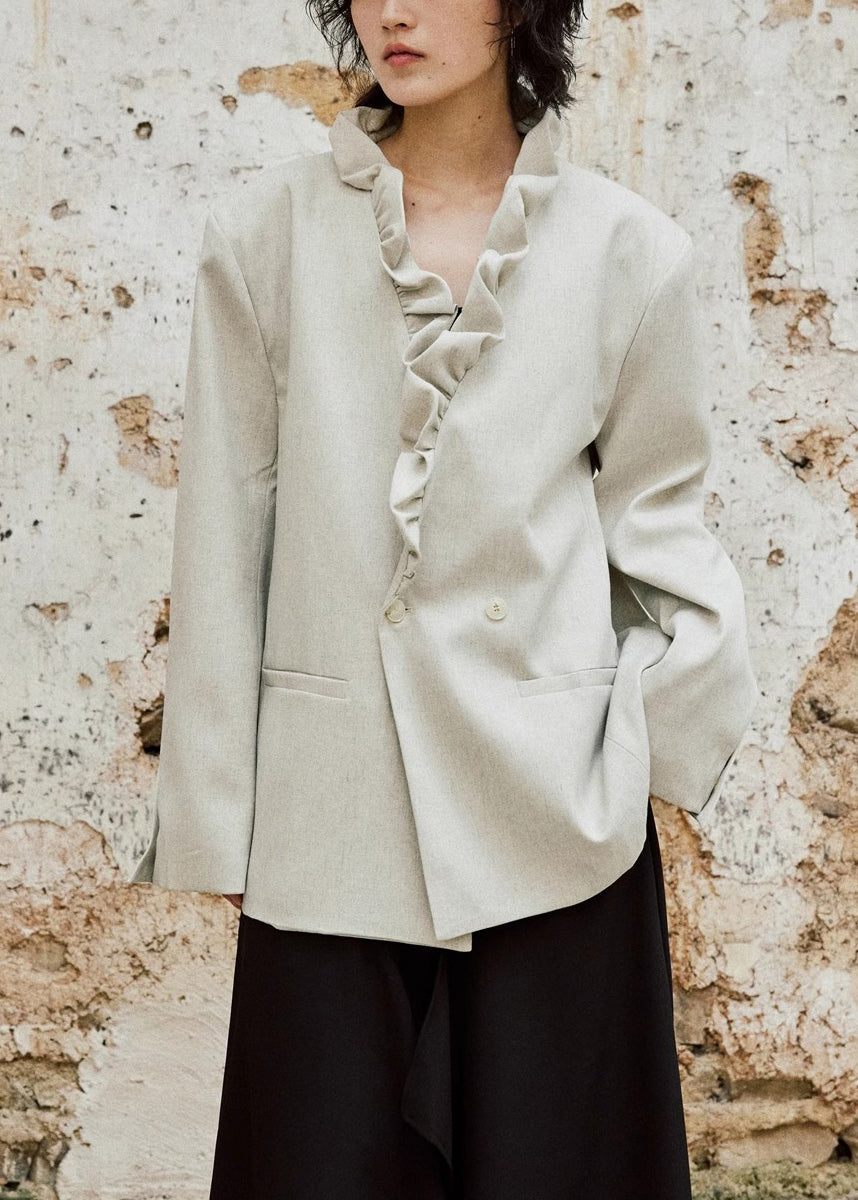 Loose Apricot Ruffled Button Back Side Open Cotton Coat Fall