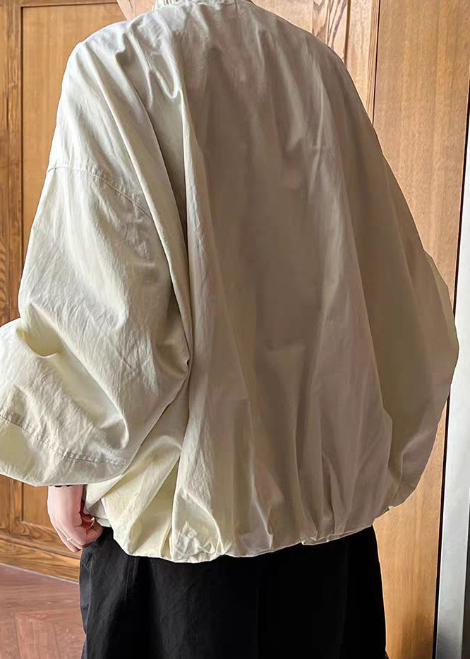 Loose Apricot Stand Collar Pockets Coats Lantern Sleeve