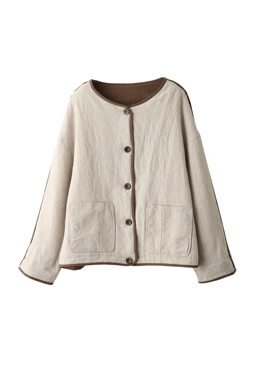 Loose Beige Pockets Button Patchwork Fine Cotton Filled Coats Winter