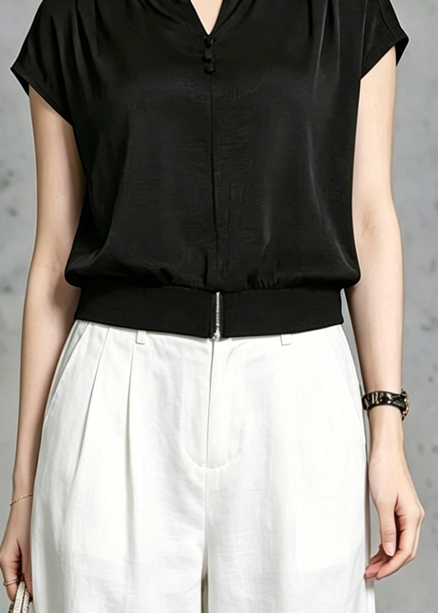 Loose Black O-Neck Solid T Shirt Summer