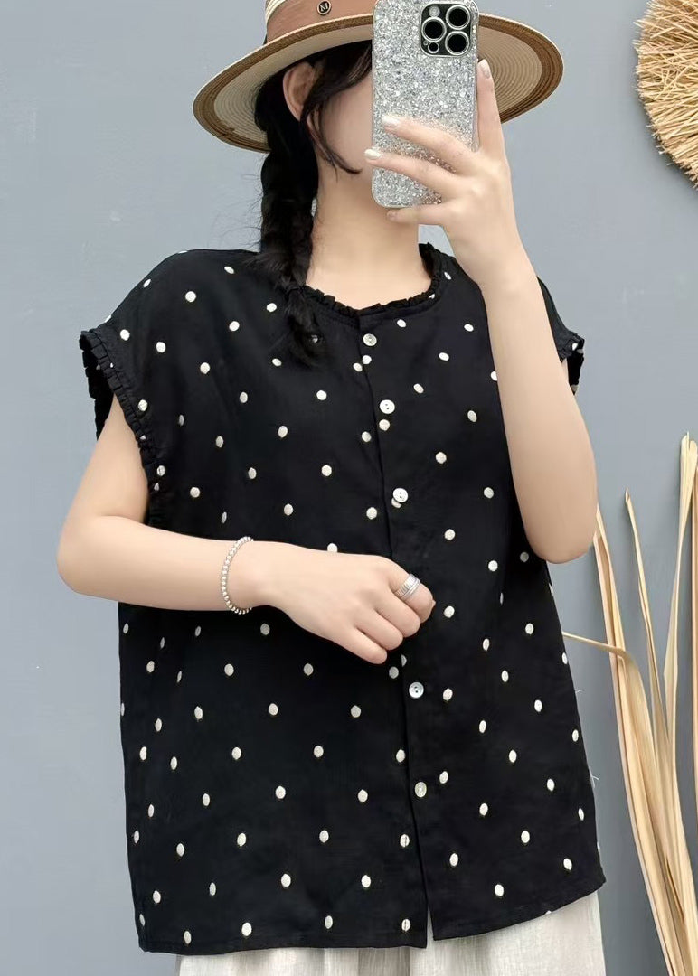 Loose Black Oversized Dot Linen Tank Sleeveless