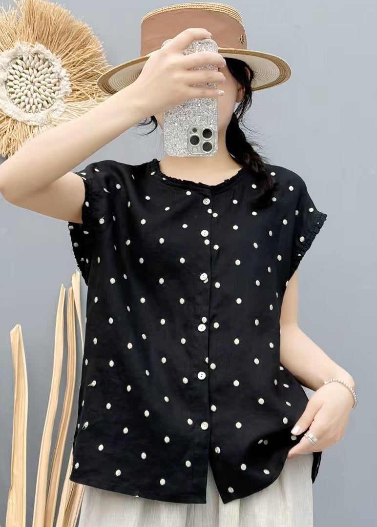 Loose Black Oversized Dot Linen Tank Sleeveless
