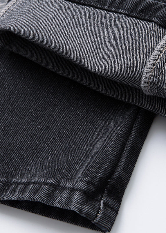 Loose Black Patchwork High Waist Straight Jeans