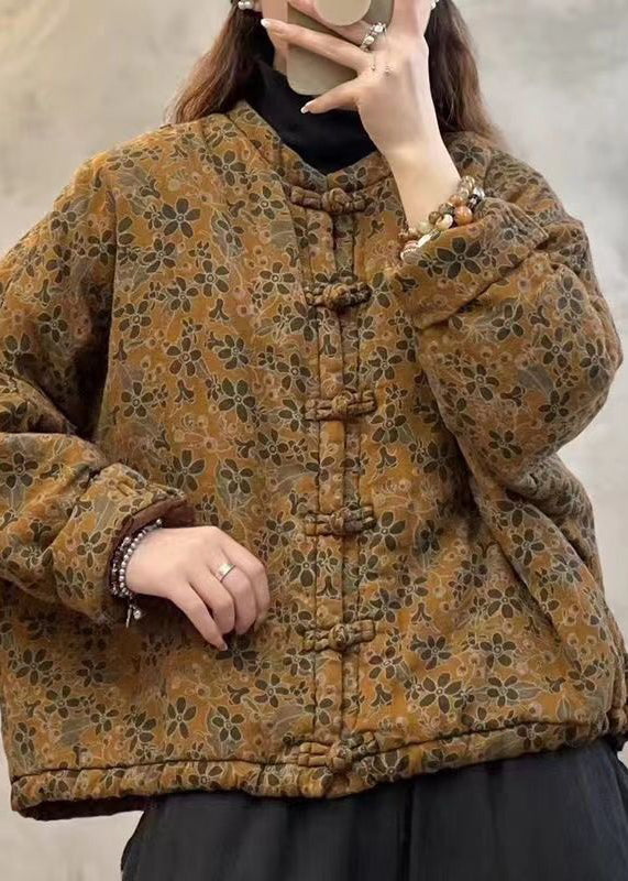 Loose Black Print Chinese Button Drawstring Fine Cotton Coats Batwing Sleeve