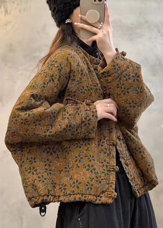 Loose Black Print Chinese Button Drawstring Fine Cotton Coats Batwing Sleeve