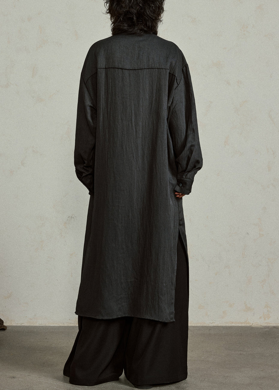 Loose Black Ruffled Tie Waist Cotton Shirts Coat Fall