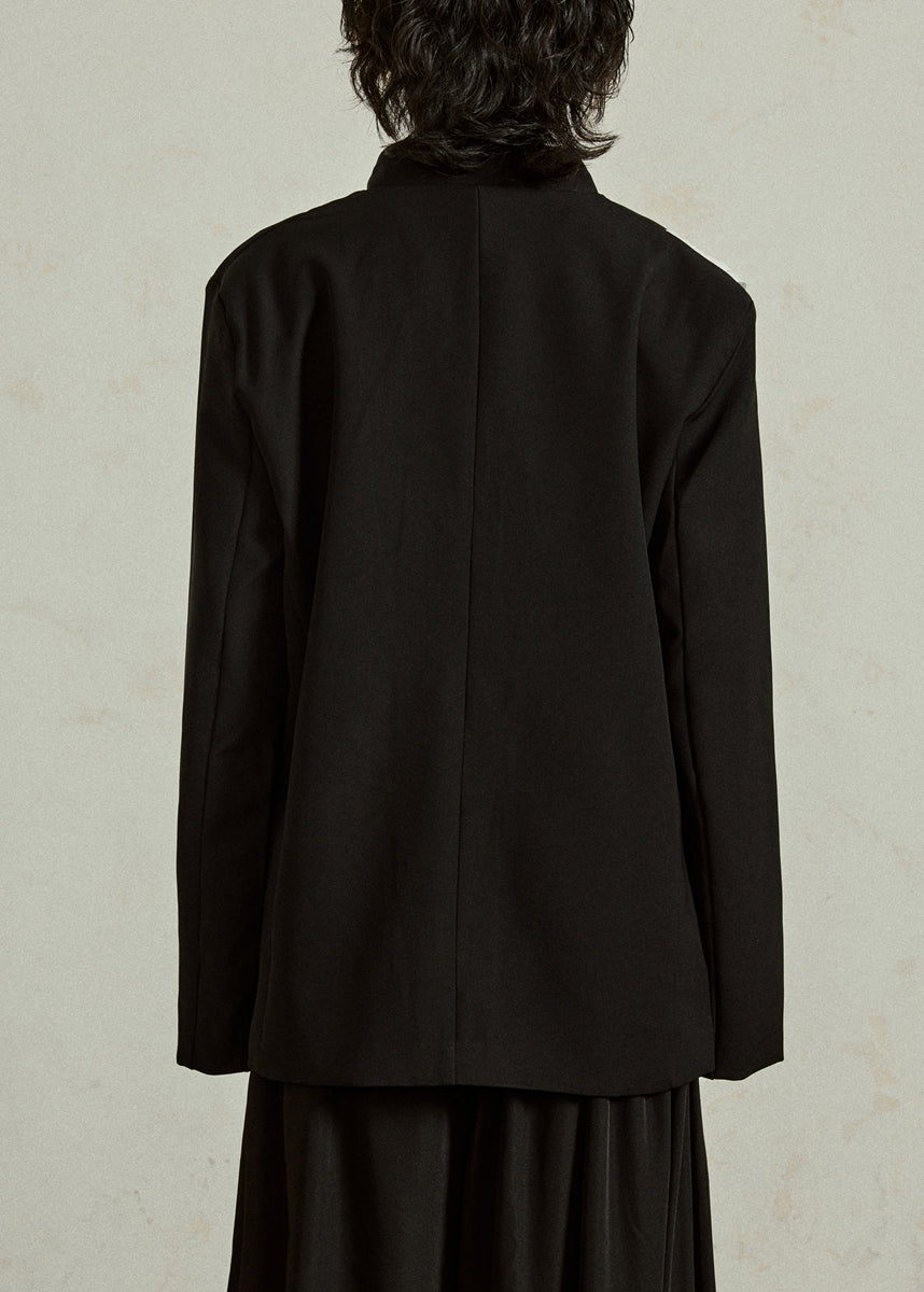 Loose Black Stand Collar Button Patchwork Spandex Coat Fall
