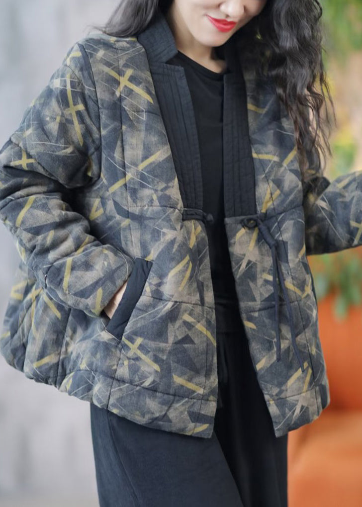 Loose Black V Neck Pockets Patchwork Fine Cotton Coat Spring